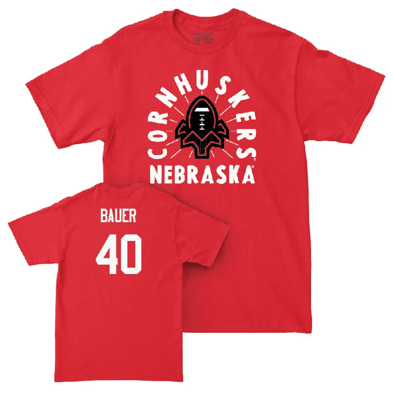 Football Jerseys For Fundraising Campaigns-Red Football Cornhuskers Tee  - Rowdy Bauer