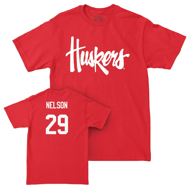 Custom Football Jerseys For Youth Teams-Red Football Huskers Tee  - Carter Nelson