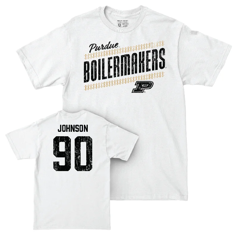 Custom Football Jerseys For Sports Conferences-Football White Slant Comfort Colors Tee - Lawrence Johnson | #90