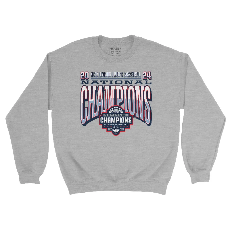 Custom Basketball Jerseys With Embroidered Names-UCONN MBB 2024 National Champions Classic Sport Grey Crew