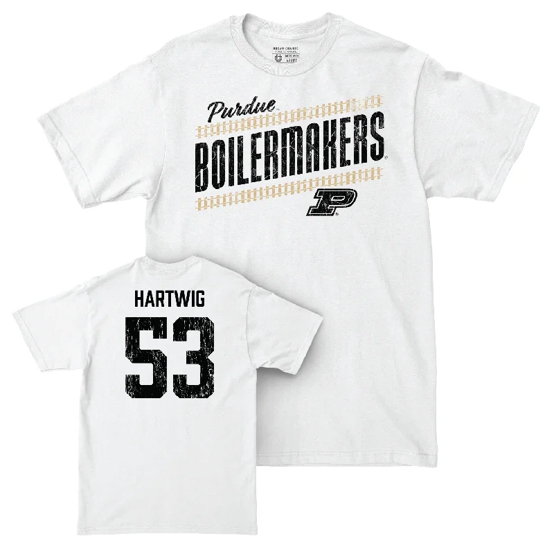 Football Jerseys For Special Event Promotions-Football White Slant Comfort Colors Tee - Gus Hartwig | #53