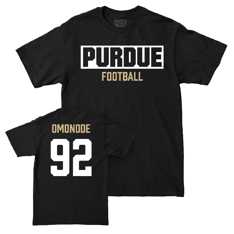 Personalized Football Jerseys For Sponsorship Deals-Football Black Staple Tee - Mo Omonode | #92