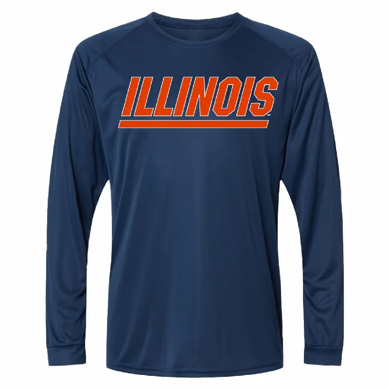 Custom Football Jerseys For Group Orders-Illinois Fighting Illini Men's Navy Slant Football Long-Sleeve Tee