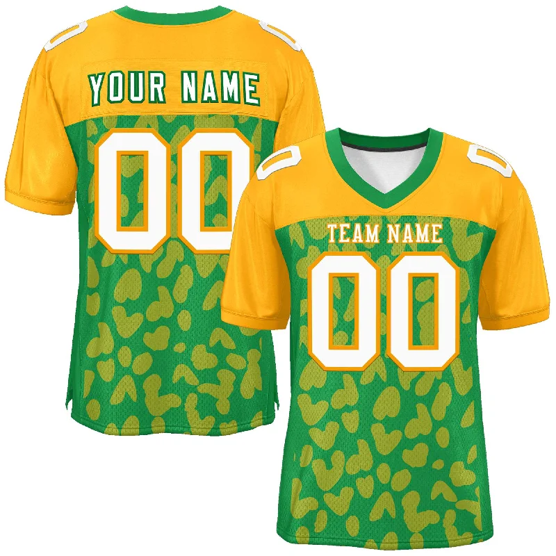 Football Jerseys For Sports Fundraisers-Custom Kelly Green Yellow Raglan Sleeves Personalized Camo Authentic Football Jersey