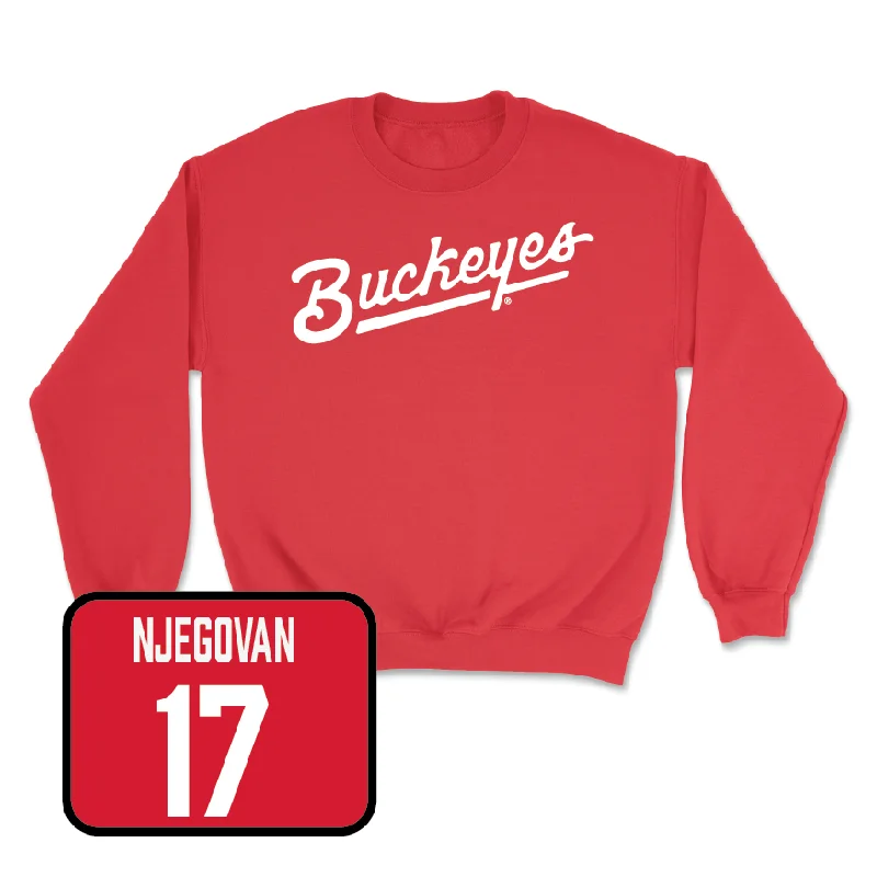 Basketball Jerseys For Official Team Apparel-Red Men's Basketball Script Crew  - Ivan Njegovan