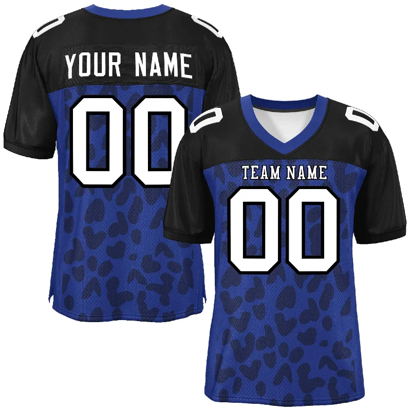 Custom Football Jerseys With Sponsor Logos-Custom Royal Black Raglan Sleeves Personalized Camo Authentic Football Jersey