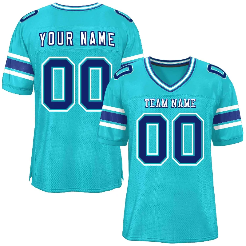 Football Jerseys With Custom Patch Designs-Custom Aqua Personalized Classic Authentic Football Jersey