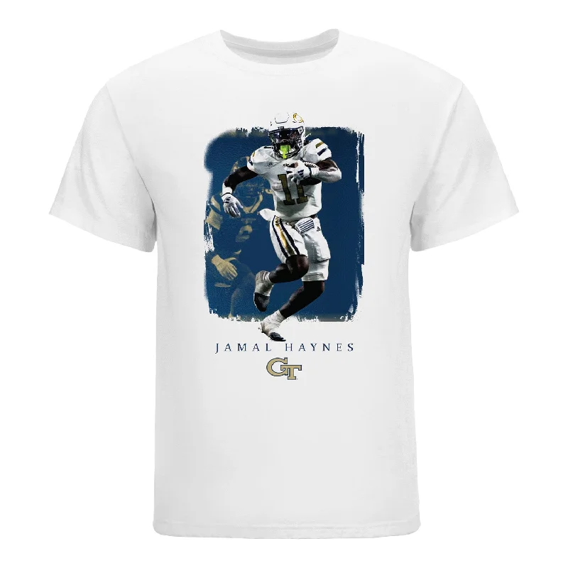 Custom Football Jerseys For Group Orders-Georgia Tech Yellow Jackets Football Student Athlete Spotlight T-Shirt #11 Jamal Haynes