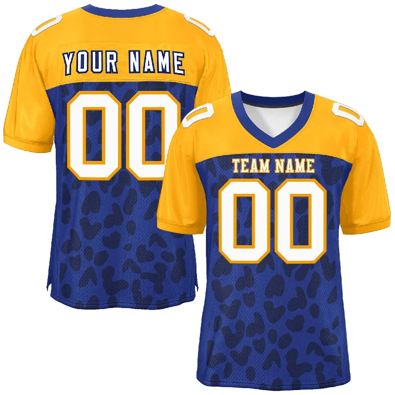 Custom Football Jerseys With Bold Fonts-Custom Royal Yellow Raglan Sleeves Personalized Camo Authentic Football Jersey