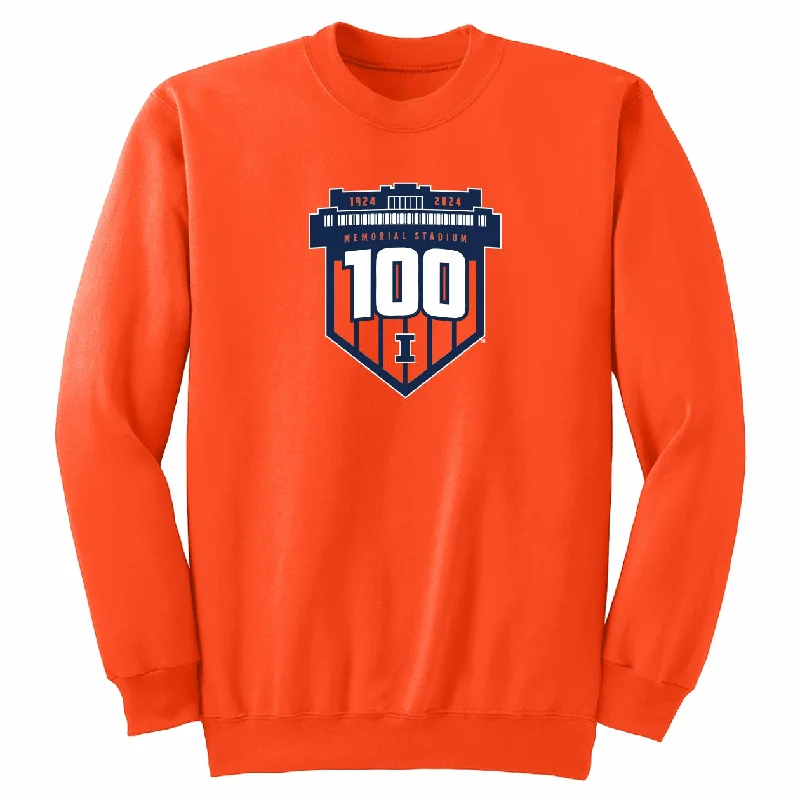 Personalized Football Jerseys For Player Appreciation-Illinois Memorial Stadium 100 Year Badge Orange Sweatshirt