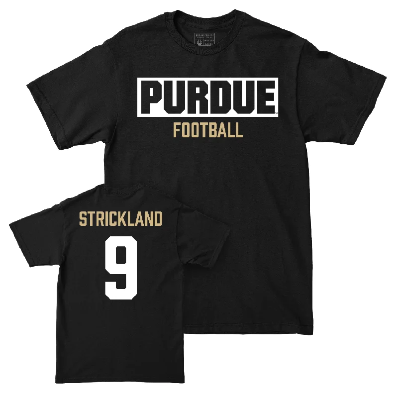 Football Jerseys For Corporate Sports Events-Football Black Staple Tee - Joe Strickland | #9