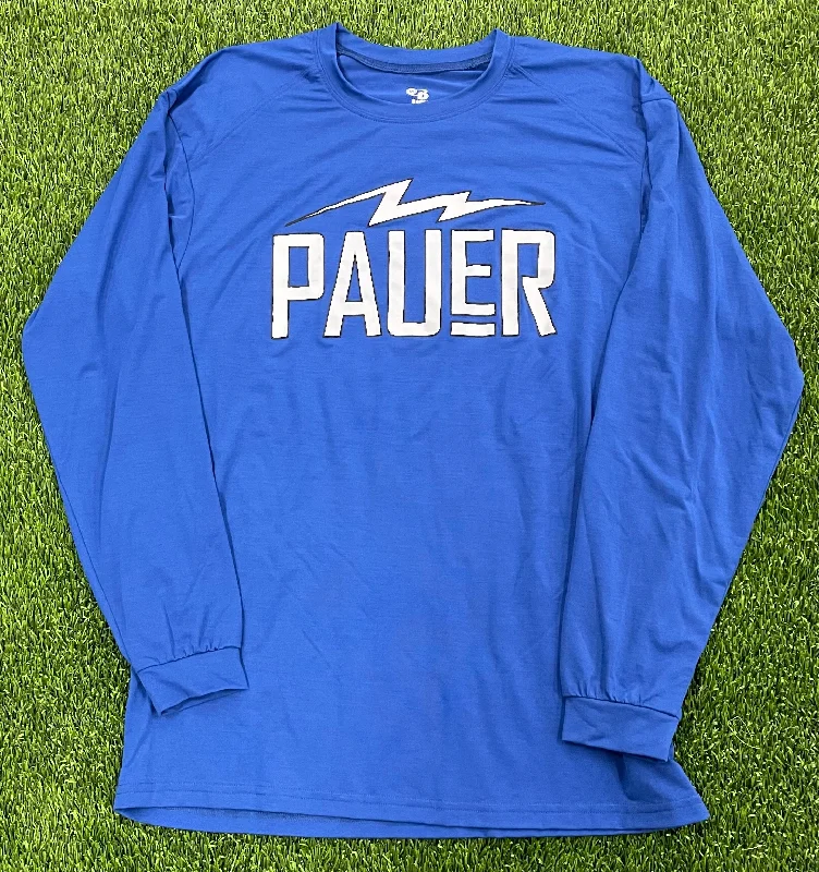 Custom Basketball Jerseys With Text & Logo-Pauer Bolt Long Sleeve Royal Dry Fits