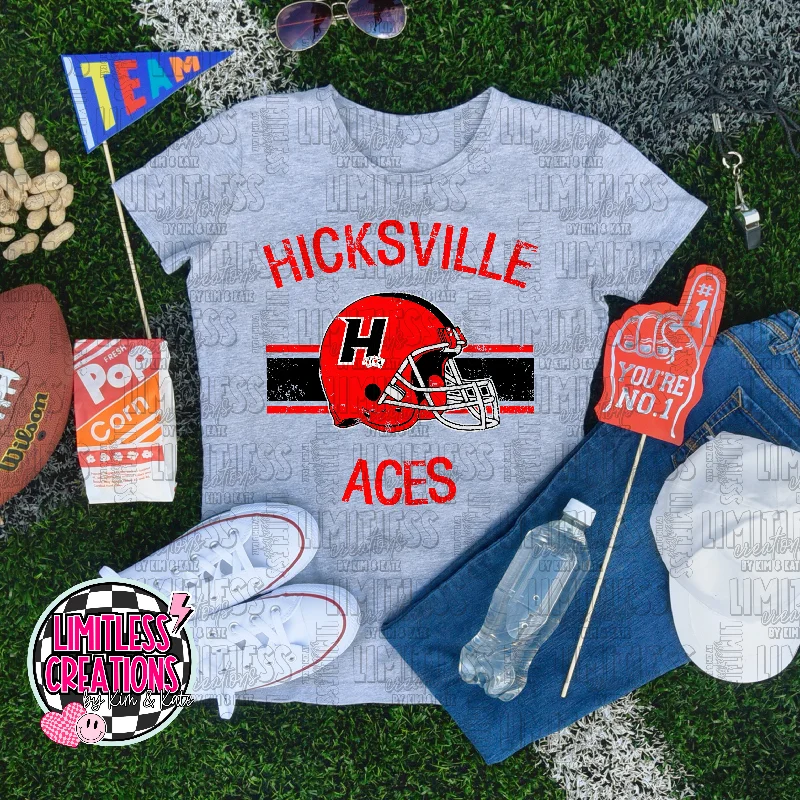 Personalized Football Jerseys For College Events-Hicksville Aces Football Helmet Graphic Shirt