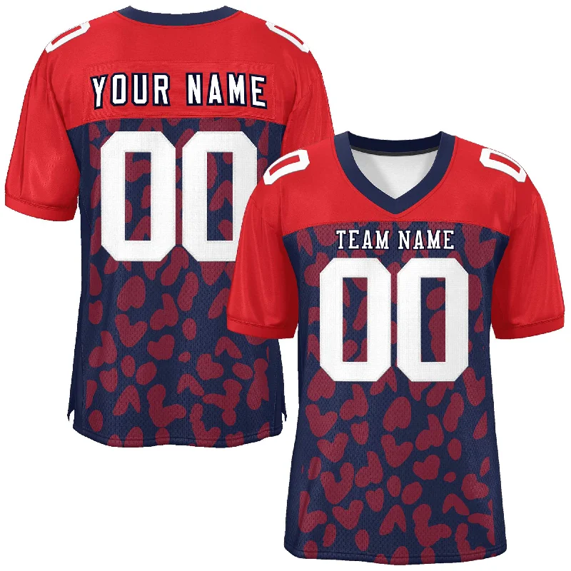 Custom Football Jerseys For Special Requests-Custom Navy Red Raglan Sleeves Personalized Camo Authentic Football Jersey