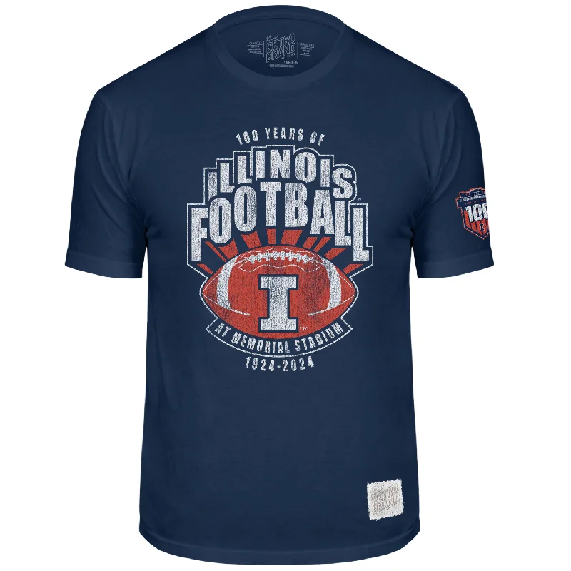 Personalized Football Jerseys For Special Matches-Illinois Fighting Illini Men's Navy 100 Years of Football T-Shirt