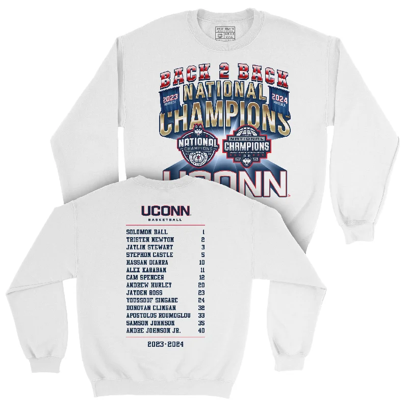 Personalized Basketball Jerseys For Fundraisers-UCONN MBB 2024 National Champions Back to Back Banners White Crew