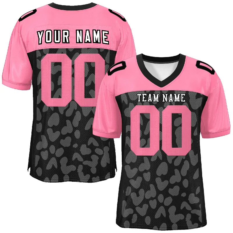 Football Jerseys For Team Celebrations-Custom Black Pink Raglan Sleeves Personalized Camo Authentic Football Jersey