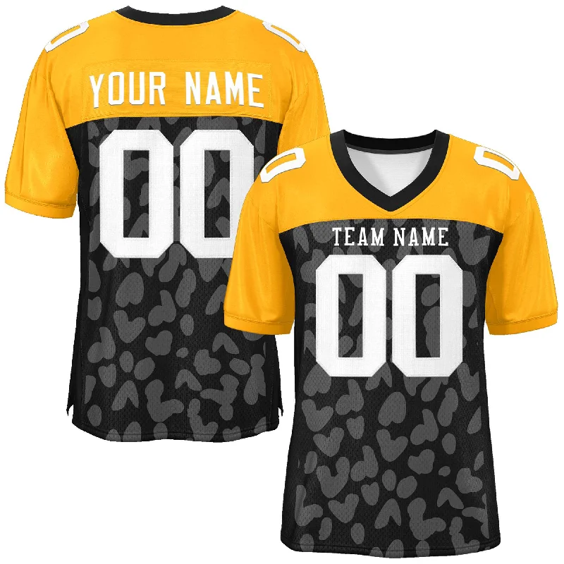 Custom Football Jerseys For Player Celebrations-Custom Black Yellow Raglan Sleeves Personalized Camo Authentic Football Jersey