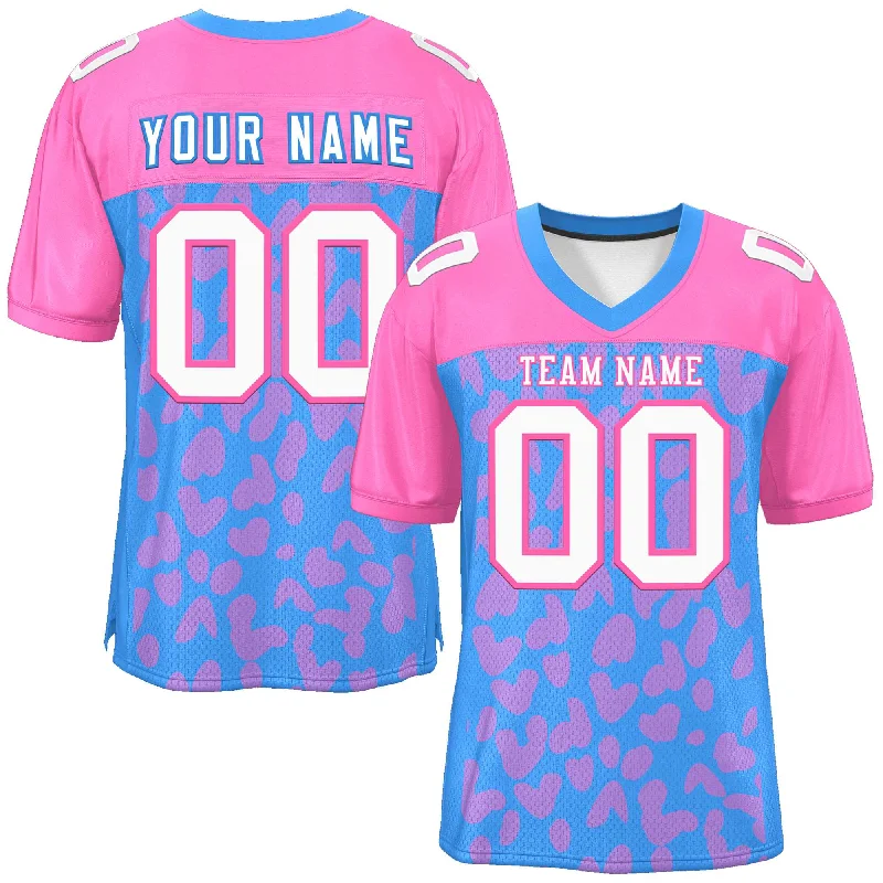 Custom Football Jerseys For Sports Camps-Custom Powder Blue Pink Raglan Sleeves Personalized Camo Authentic Football Jersey