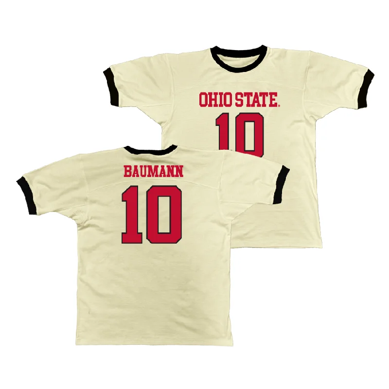 Custom Basketball Jerseys For Regional Tournaments-Ohio State Retro Ringer Tee - Colby Baumann