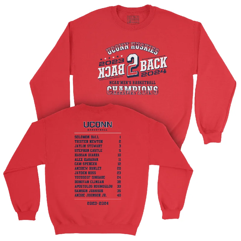 Custom Basketball Jerseys For Charity Events-UCONN MBB 2024 National Champions Back to Back Graphic Red Crew