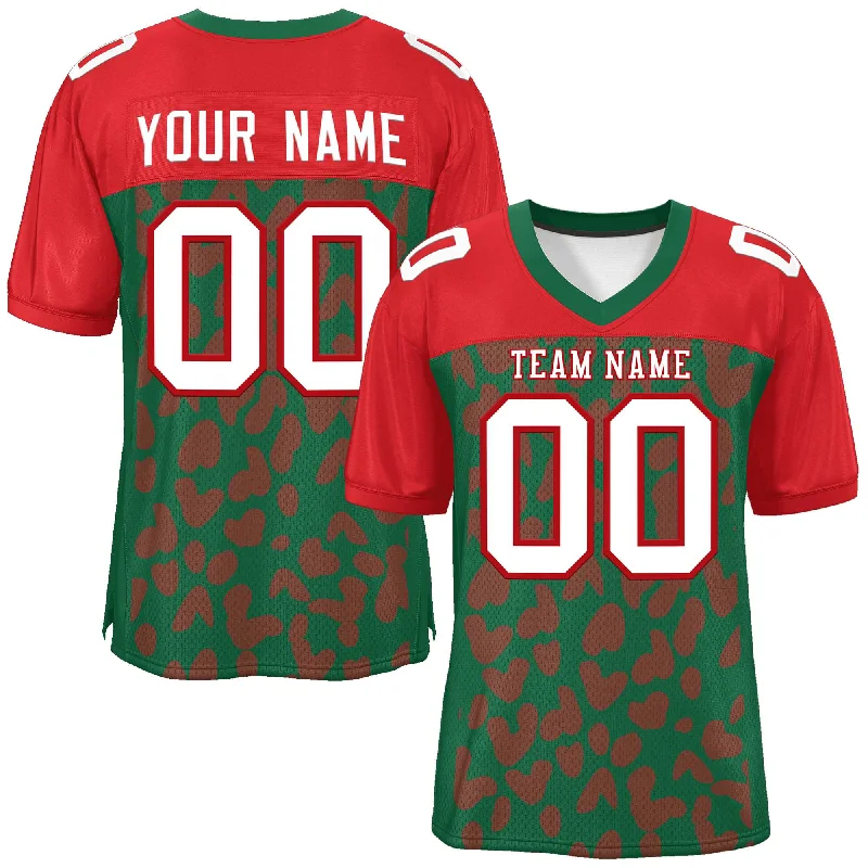 Football Jerseys With Custom Branding-Custom Green Red Raglan Sleeves Personalized Camo Authentic Football Jersey