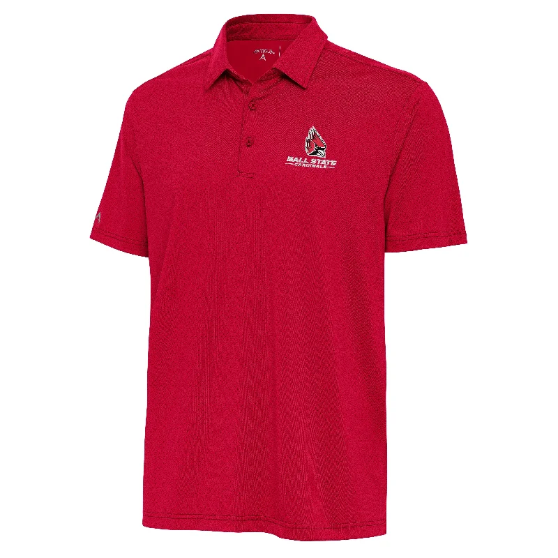 Football Jerseys With Custom Designs & Patterns-Ball State Cardinals Men's Antigua Red Textured Polo