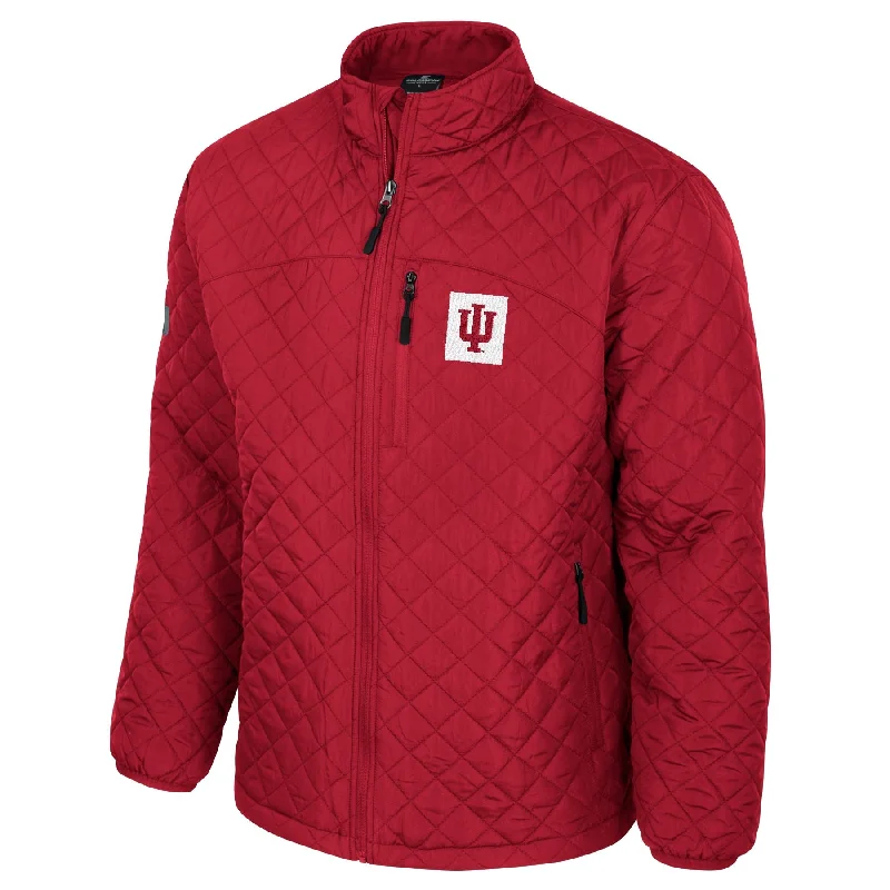 Football Jerseys For Special Team Events-Indiana Hoosiers Men's Textured Red Puffer Jacket