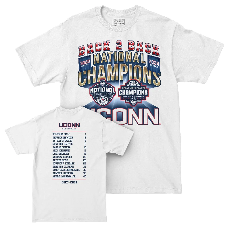 Custom Basketball Jerseys For Youth Competitions-UCONN MBB 2024 National Champions Back to Back Banners White T-shirt