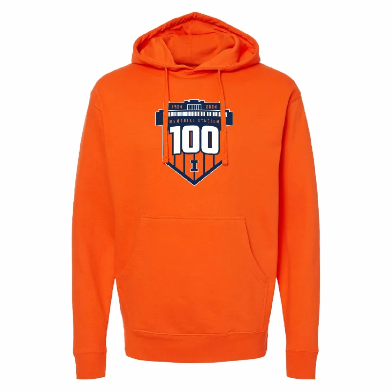 Personalized Football Jerseys For Alumni Teams-Illinois Fighting Illini Football Memorial Stadium 100 Years Shield Hoodie