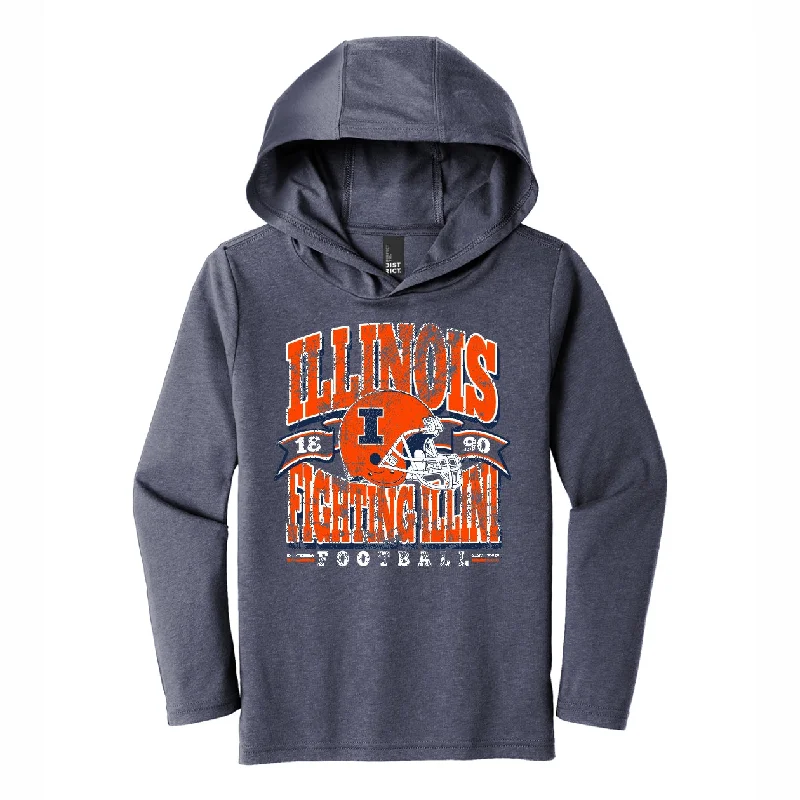 Personalized Football Jerseys For Local Supporters-Illinois Fighting Illini Youth Navy Retro Football Banner Hoodie