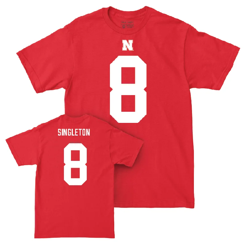 Personalized Football Jerseys For Special Anniversaries-Nebraska Football Red Shirsey Tee - Deshon Singleton | #8