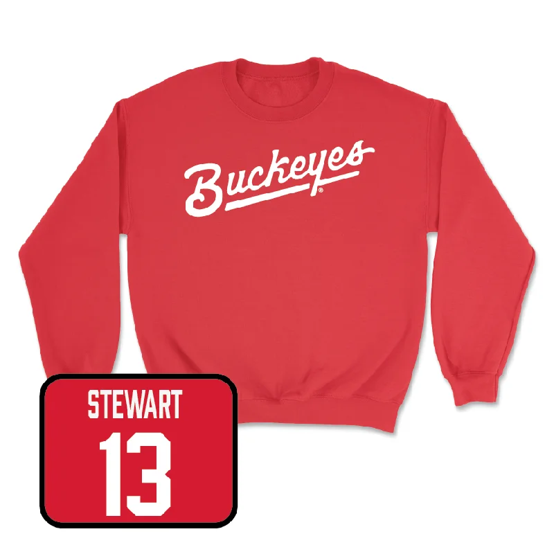 Personalized Basketball Jerseys For Local Supporters-Red Men's Basketball Script Crew  - Sean Stewart