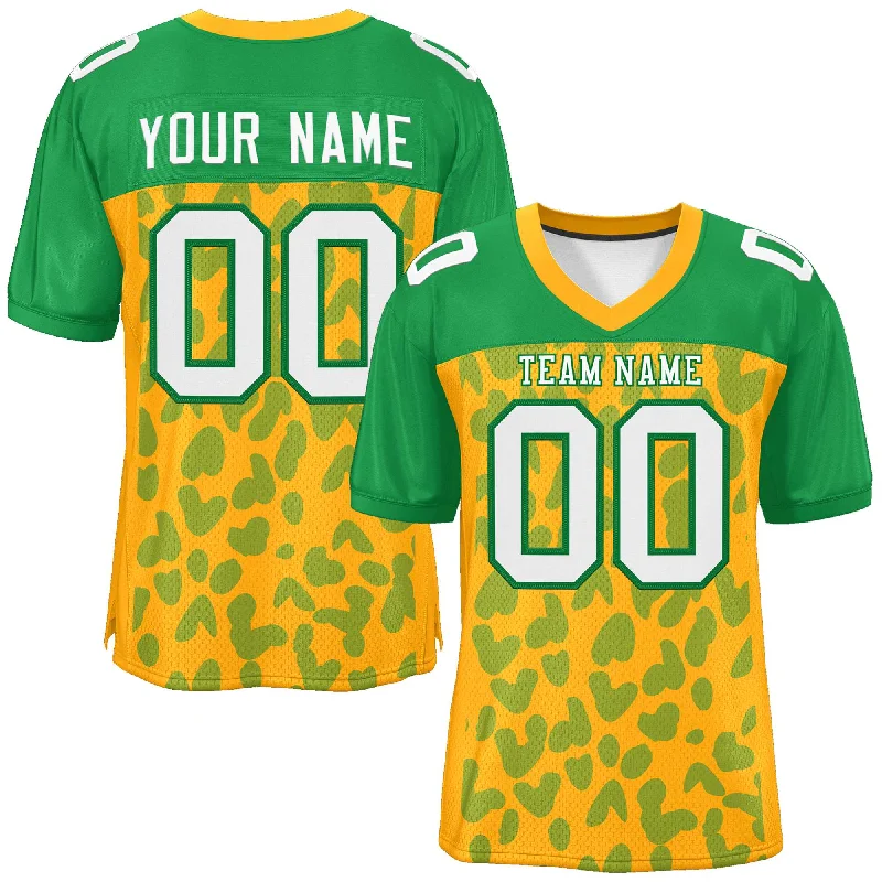 Personalized Football Jerseys For School Events-Custom Yellow Kelly Green Raglan Sleeves Personalized Camo Authentic Football Jersey