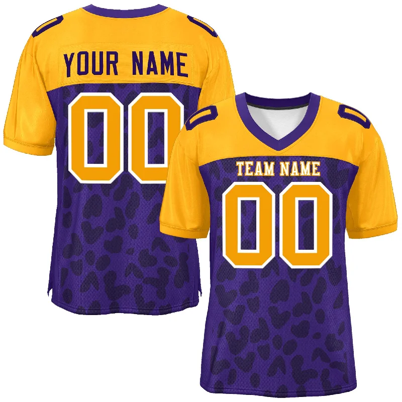 Football Jerseys For Special Team Events-Custom Purple Yellow Raglan Sleeves Personalized Camo Authentic Football Jersey