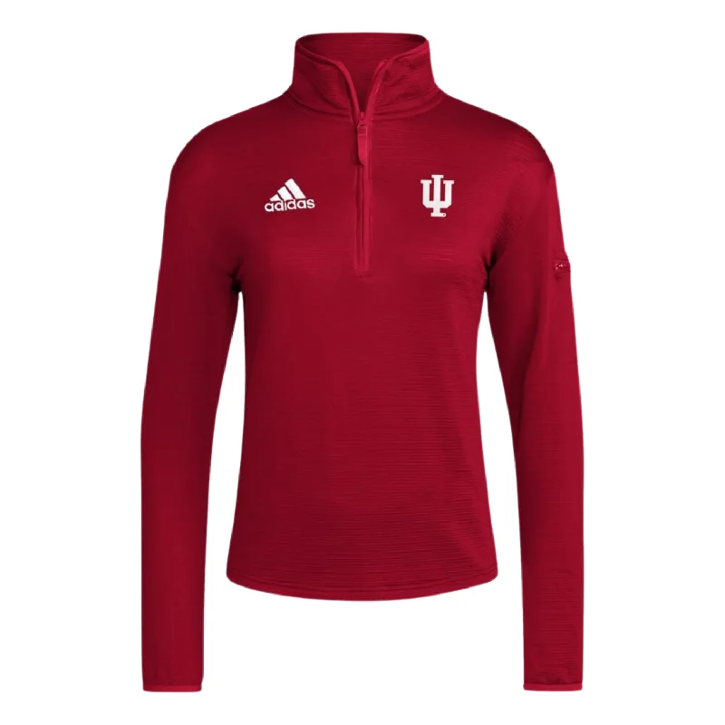 Football Jerseys For Team Anniversaries-Indiana Hoosiers Women's Adidas Red Quarter-Zip