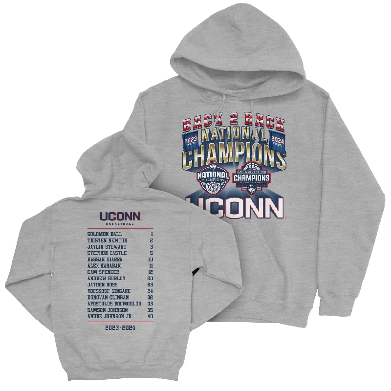 Basketball Jerseys With Custom Fabric-UCONN MBB 2024 National Champions Back to Back Banners Sport Grey Hoodie