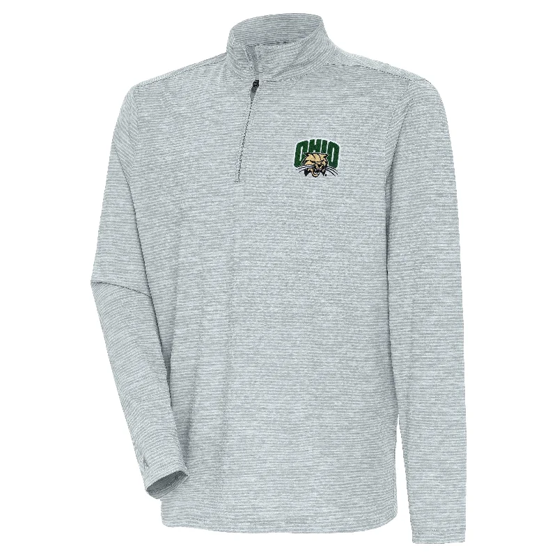 Custom Football Jerseys With Custom Sleeve Text-Ohio Bobcats Men's Antigua Grey Stripe Quarter-Zip