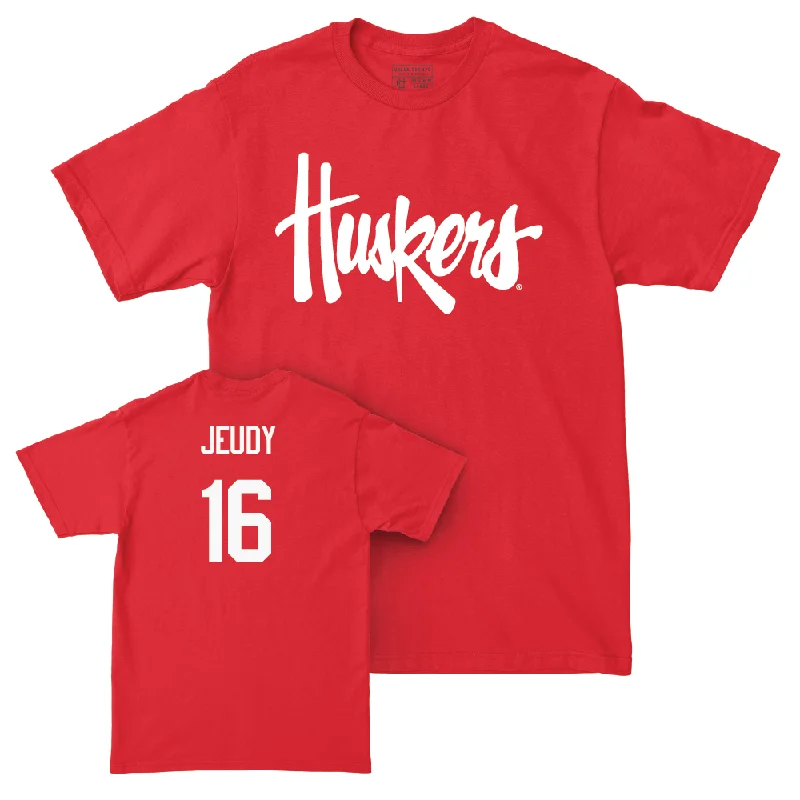 Custom Football Jerseys For Award Ceremonies-Red Football Huskers Tee  - Elijah Jeudy