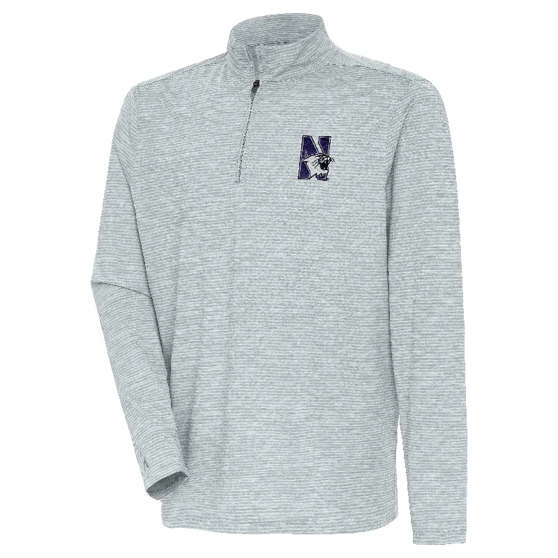 Personalized Football Jerseys For Fan Customization-Northwestern Wildcats Men's Antigua Grey N-Cat Quarter-Zip