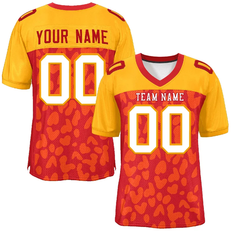 Personalized Football Jerseys For Families-Custom Red Yellow Raglan Sleeves Personalized Camo Authentic Football Jersey