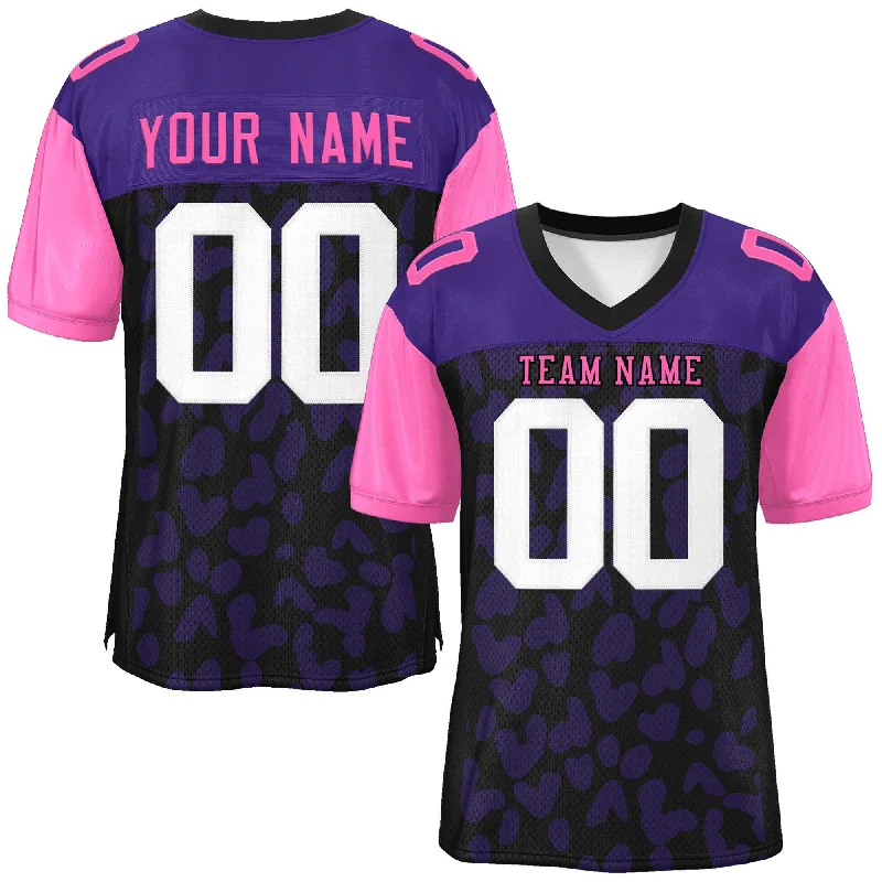 Football Jerseys With Custom Designs-Custom Black Purple-Rose Red Raglan Sleeves Personalized Camo Authentic Football Jersey