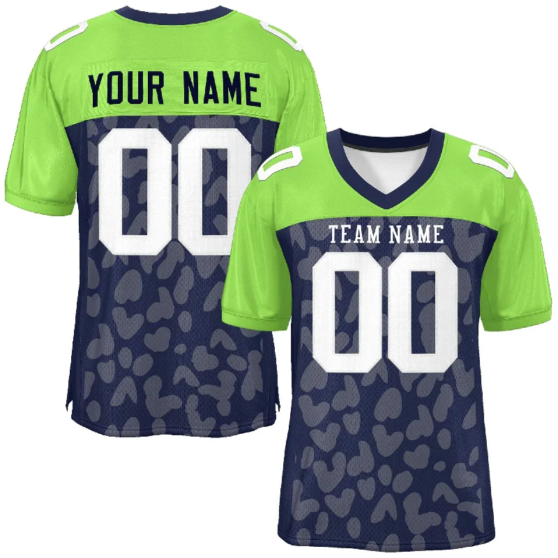 Football Jerseys For Special Fan Days-Custom Navy Neon Green Raglan Sleeves Personalized Camo Authentic Football Jersey