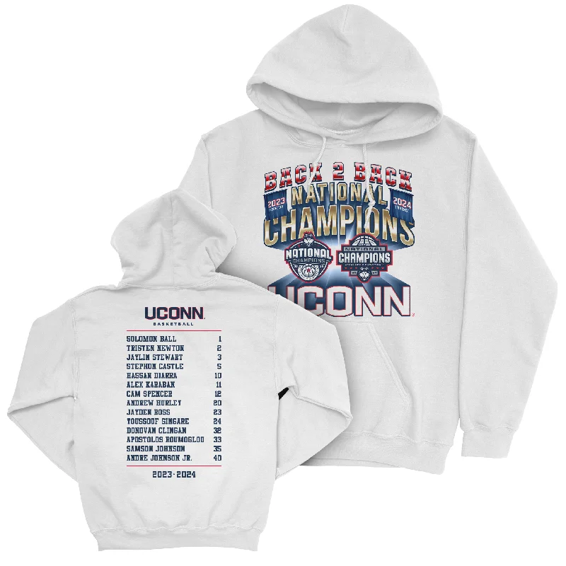 Basketball Jerseys For Fundraising Campaigns-UCONN MBB 2024 National Champions Back to Back Banners White Hoodie