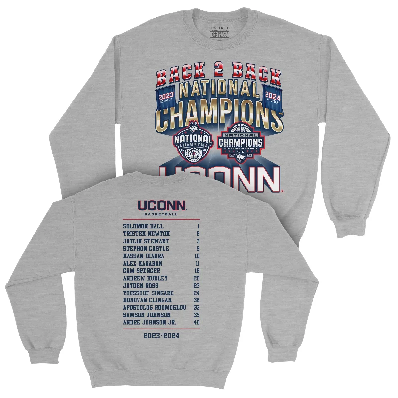 Basketball Jerseys With Custom Text-UCONN MBB 2024 National Champions Back to Back Banners Sport Grey Crew