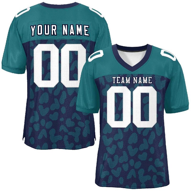 Football Jerseys With Custom Logos & Emblems-Custom Navy Teal Raglan Sleeves Personalized Camo Authentic Football Jersey