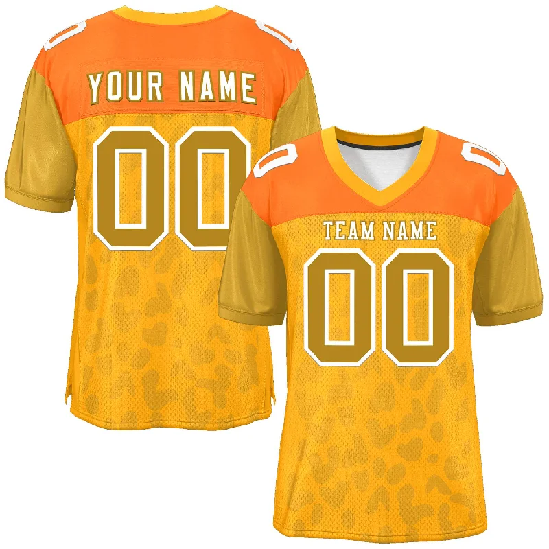 Football Jerseys With Custom Fabric-Custom Yellow Orange-Old Gold Raglan Sleeves Personalized Camo Authentic Football Jersey