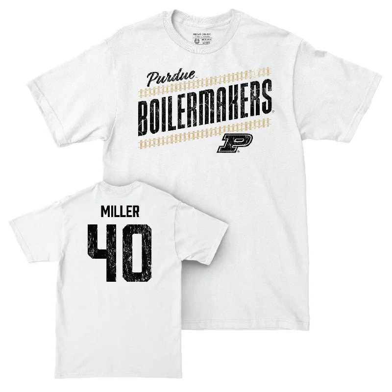 Personalized Football Jerseys For College Teams-Football White Slant Comfort Colors Tee - Hudson Miller | #40