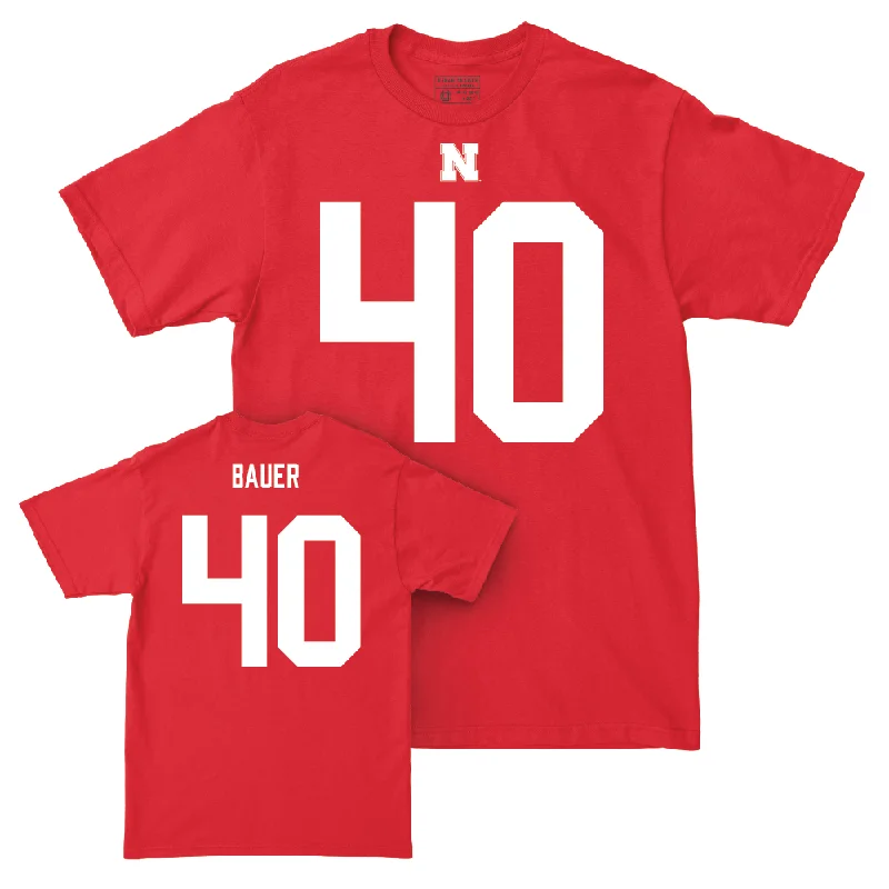 Custom Football Jerseys For Youth Competitions-Nebraska Football Red Shirsey Tee  - Rowdy Bauer