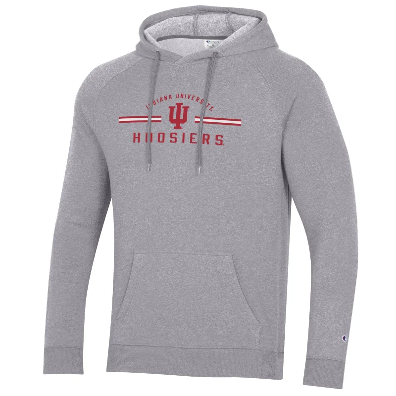 Custom Football Jerseys For Fan Engagement-Indiana Hoosiers Men's Champion Grey Stripe Logo Hoodie